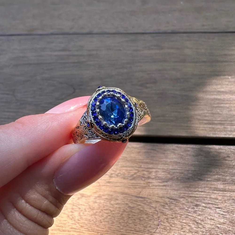 Unisex Silver Plated Blue Topaz Simulation Ring Size 11